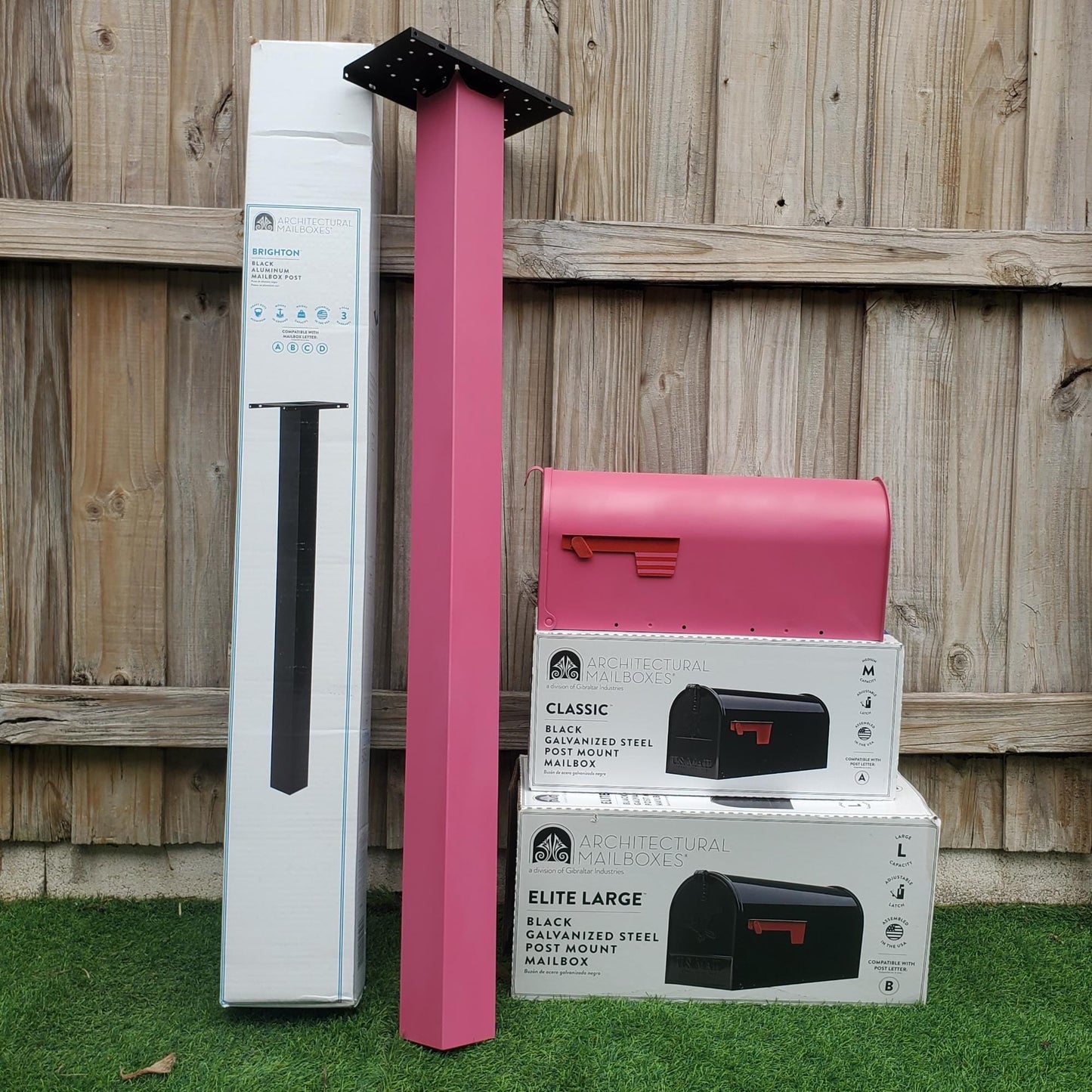 Berry Pink Mailbox Set - Post + Mailbox Included